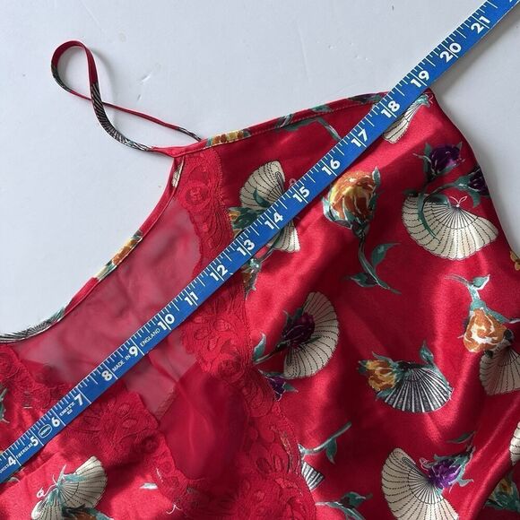 Vintage Delicates Chemise Slip Nightie Satin Lace Fans Red Womens Size Large - Picture 9 of 10